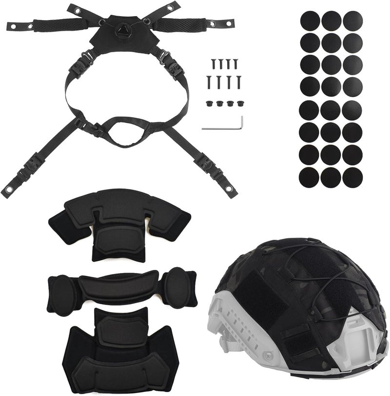 Hdlsina Helmet Cover Cloth,Adjustable Dial Suspension System Chin Strap Tactical Helmet Retention System Chin Strap and Airsoft Helmet Padding Kit Universal EVA Foam Pads Set - Image 1